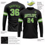 Custom Team Name Number Long Sleeve Performance T-Shirt Black Neon Green-White, Personalized for Sports & Activities Personalized
