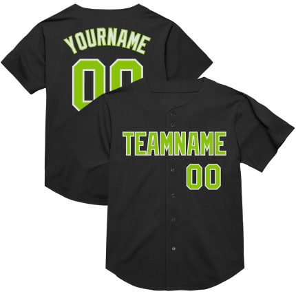 Personalized Black Neon Green White Baseball Jersey Authentic Mesh Throwback Personalized Black Neon Green-White Mesh Authentic