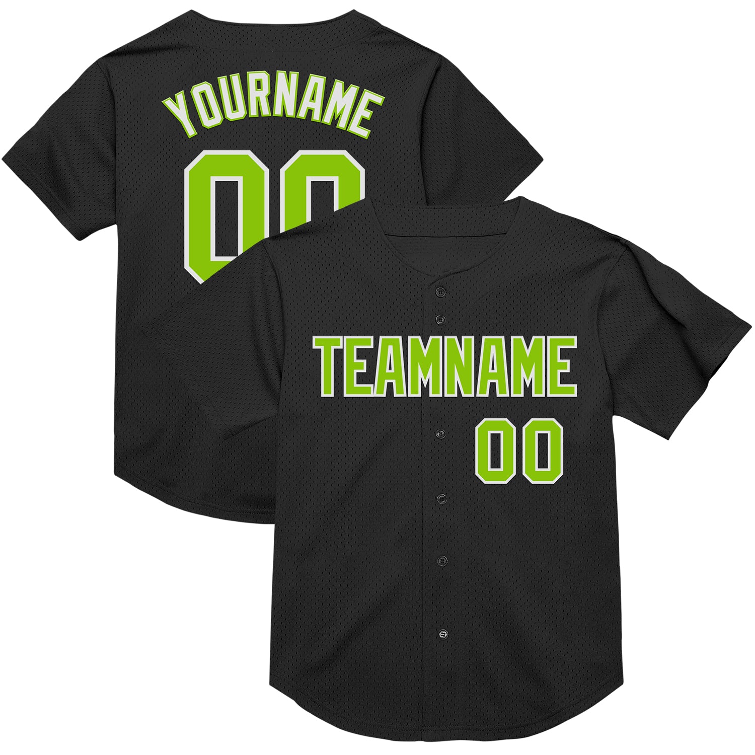 Personalized Black Neon Green White Baseball Jersey Authentic Mesh Throwback Personalized Black Neon Green-White Mesh Authentic
