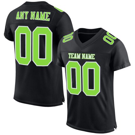 Personalized Black Neon Green White Football Jersey - Custom Mesh Jersey 2 Personalized Black Neon Green-White Mesh Football