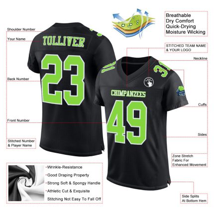 Personalized Black Neon Green White Football Jersey - Custom Mesh Jersey 2 Personalized Black Neon Green-White Mesh Football