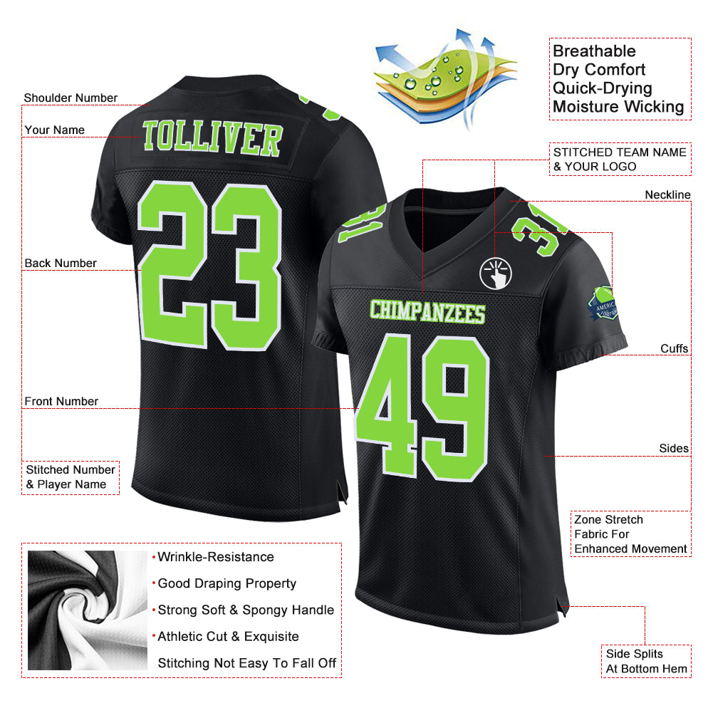 Personalized Black Neon Green White Football Jersey - Custom Mesh Jersey 2 Personalized Black Neon Green-White Mesh Football - Image 2