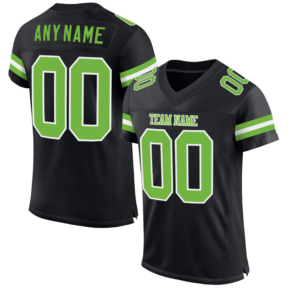 Personalized Black Neon Green White Football Jersey - Custom Mesh Jersey Personalized Black Neon Green-White Mesh Football