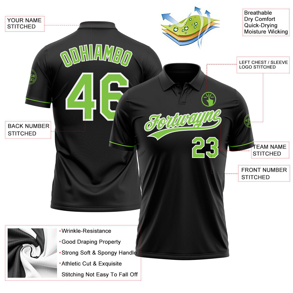 Personalized Performance Golf Polo Shirt - Black Neon Green-White Design Personalized Black Neon Green-White Performance - Image 3