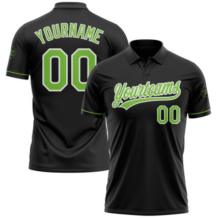 Personalized Performance Golf Polo Shirt - Black Neon Green-White Design Personalized Black Neon Green-White Performance