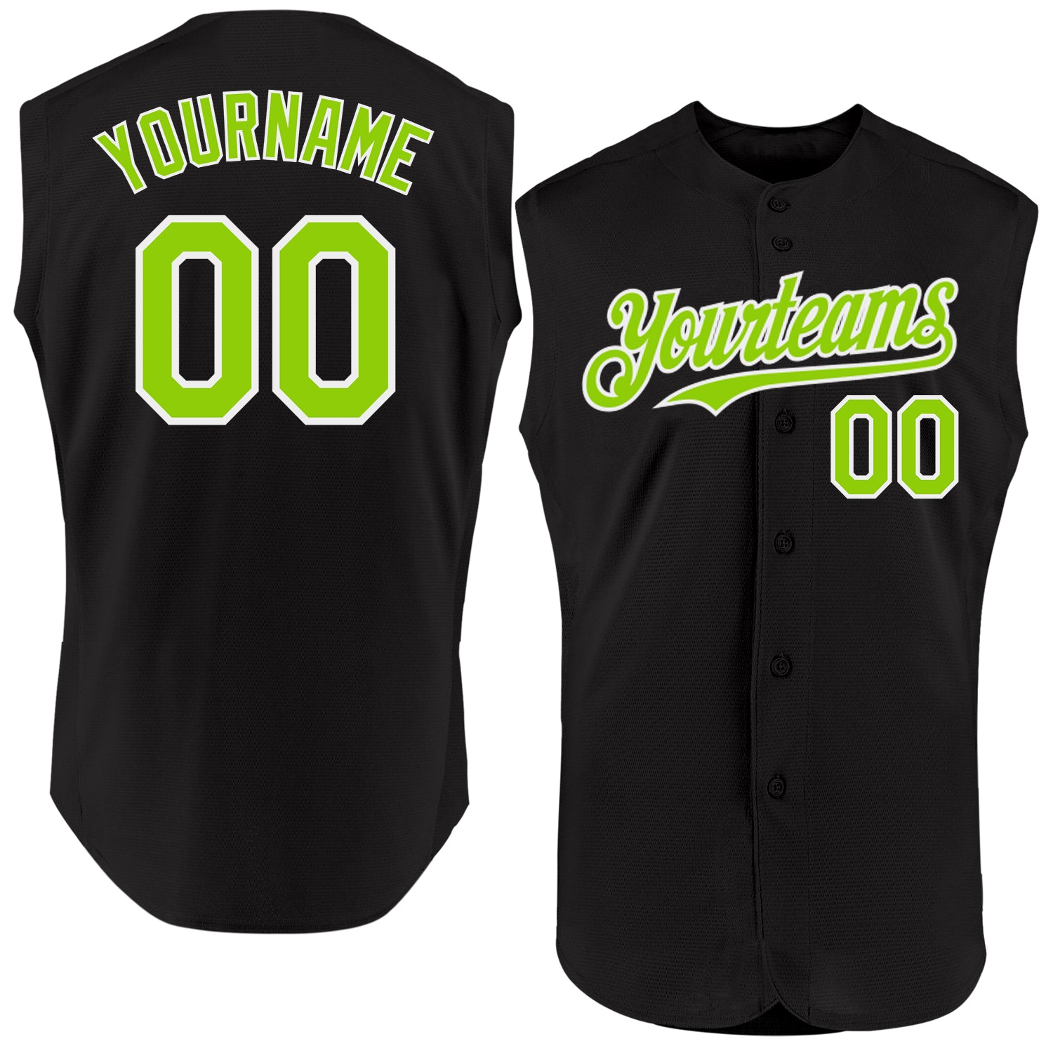 Personalized Neon Green White Black Baseball Jersey Sleeveless for Men Personalized Black Neon Green-White Sleeveless Baseball
