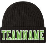 Custom Personalized Cuffed Knit Hat with Team Name and Number - Black Neon Green-White Stitched Beanie Personalized Black