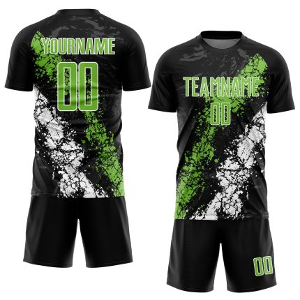 Custom Name and Number Soccer Jersey - Personalized Black Neon Green-White Sublimation Uniform Team Apparel Personalized