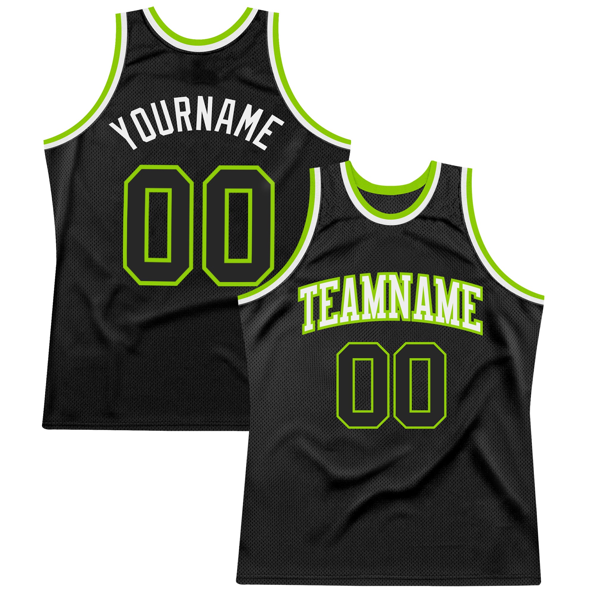 Personalized Basketball Jersey in Black Neon Green-White Design, Custom Throwback Style Personalized Black Neon Green-White