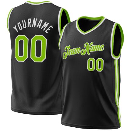 Personalized Black Green White Throwback Basketball Jersey - Custom Sports Apparel Personalized Black Neon Green-White Throwback