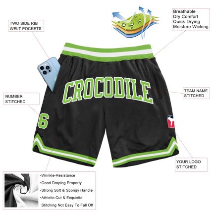 Personalized Black Neon Green White Basketball Shorts for Men - Retro Throwback Design Personalized Black Neon Green-White
