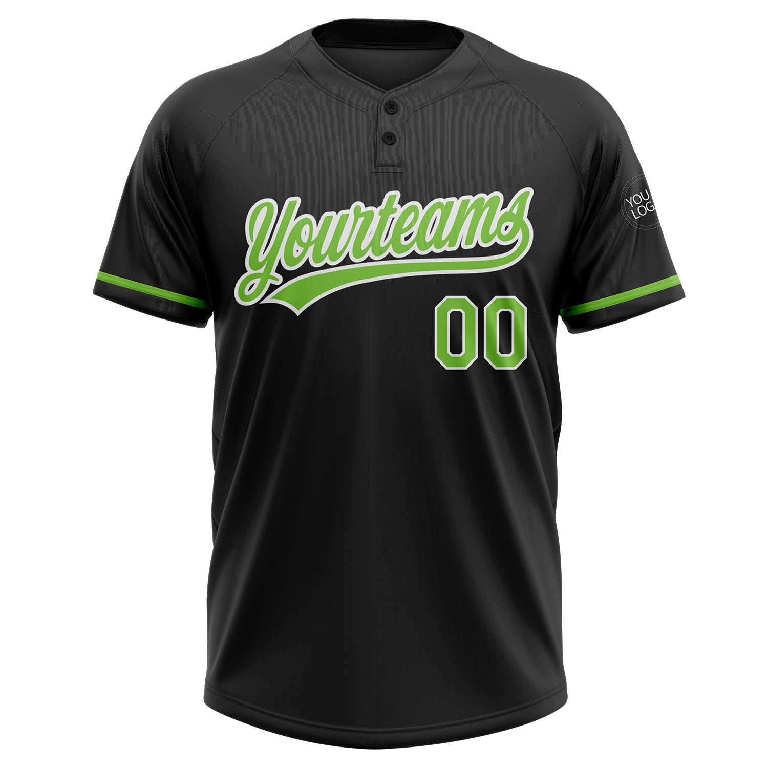 Personalized Neon Green and White Two-Button Softball Jersey for Unisex, Black Design Personalized Black Neon Green-White - Image 2