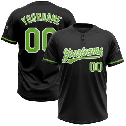 Custom Name Number Softball Jersey Unisex Two-Button Black Neon Green White - Personalized Team Apparel Personalized Black