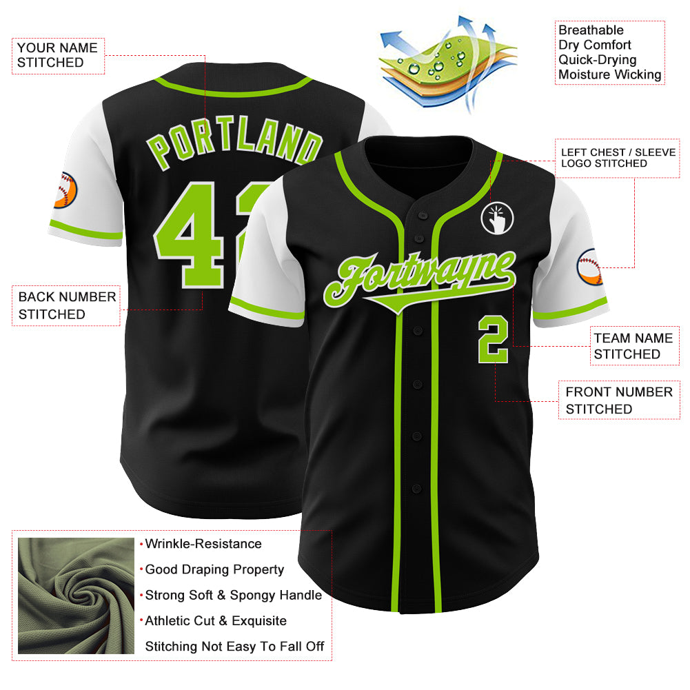 Personalized Black Neon Green White Two Tone Baseball Jersey for Men and Women Personalized Black Neon Green-White Two Tone - Image 3