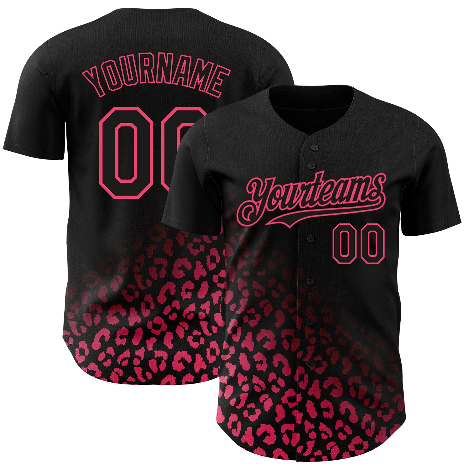 Personalized Leopard Print Baseball Jersey in Black Neon Pink 3D Fade Design with Custom Name and Number, Authentic Team Apparel