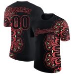 Custom Name and Number Performance T-Shirt with Black Neon Pink 3D Floral Pattern Design Personalized Black Neon Pink 3D