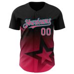 Personalized 3D Gradient Twinkle Star Baseball Jersey in Black Neon Pink-Aqua Personalized Black Neon Pink-Aqua 3D Gradient