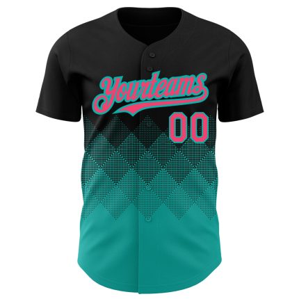 Custom 3D Gradient Baseball Jersey with Personalized Black Pink Aqua Design, Team Name & Number Personalized Black Neon Pink-Aqua