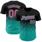 Custom 3D Gradient Baseball Jersey with Personalized Black Pink Aqua Design, Team Name & Number Personalized Black Neon Pink-Aqua