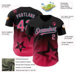 Custom Name Number Baseball Jersey - Personalized Black Neon Pink Aqua 3D Gradient Twinkle Star Design Personalized Black