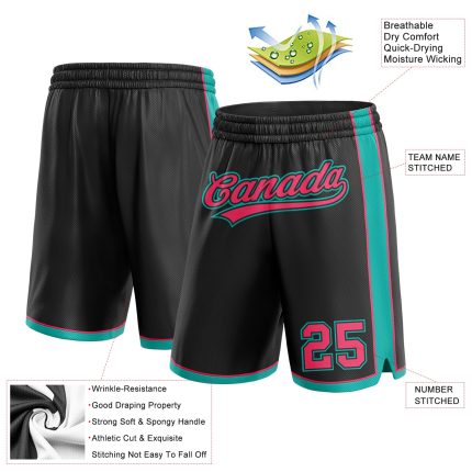 Custom Name Number Personalized Basketball Shorts Black Neon Pink Aqua Team Personalized Black Neon Pink-Aqua Authentic Basketball