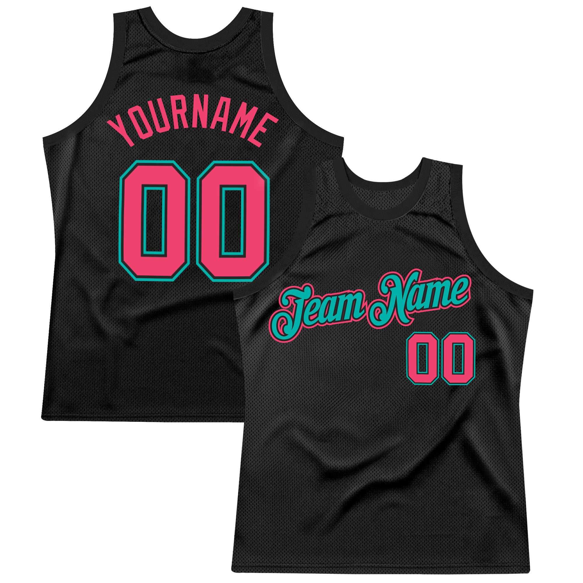 Custom Name Number Throwback Basketball Jersey - Personalized Black Neon Pink Aqua Design Personalized Black Neon Pink-Aqua