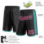 Custom Neon Pink and Aqua Basketball Shorts - Personalized Black Athletic Shorts for Men Personalized Black Neon Pink-Aqua