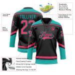Personalized Hockey Lace Neck Jersey in Black Neon Pink Aqua - Custom Sports Apparel Personalized Black Neon Pink-Aqua Hockey
