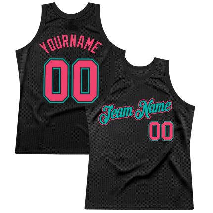 Custom Black Neon Pink Aqua Basketball Jersey - Personalized Throwback Style Personalized Black Neon Pink-Aqua Throwback