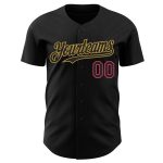 Personalized Black Neon Pink and Old Gold Baseball Jersey for Custom Sports Apparel Personalized Black Neon Pink-Old Gold