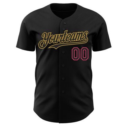 Personalized Black Neon Pink and Old Gold Baseball Jersey for Custom Sports Apparel Personalized Black Neon Pink-Old Gold