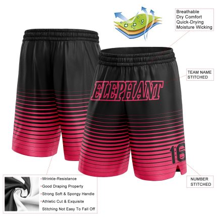 Personalized Neon Pink Black Pinstripe Basketball Shorts for Fashion Enthusiasts Personalized Black Neon Pink Pinstripe Fade
