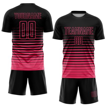 Custom pink and black pinstripe soccer jersey, back view