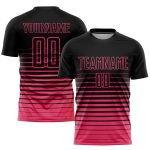 Custom Sublimation Soccer Uniform Jersey with Personalized Name and Number, Black Neon Pink Pinstripe Fade Design Personalized