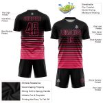 Custom Sublimation Soccer Uniform Jersey with Personalized Name and Number, Black Neon Pink Pinstripe Fade Design Personalized