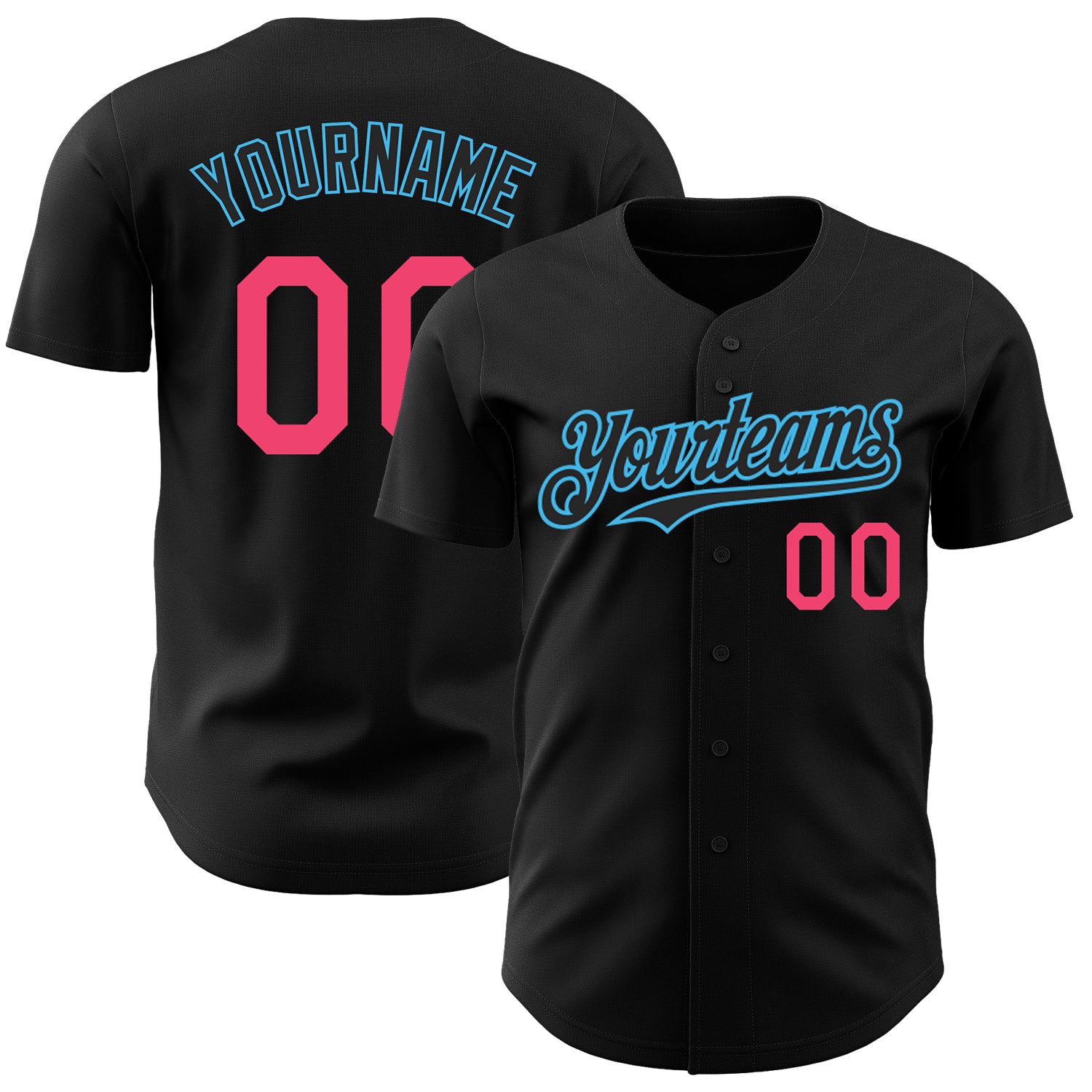 Custom Name & Number Authentic Baseball Jersey in Black, Neon Pink & Sky Blue - Personalized Team Apparel Personalized Black