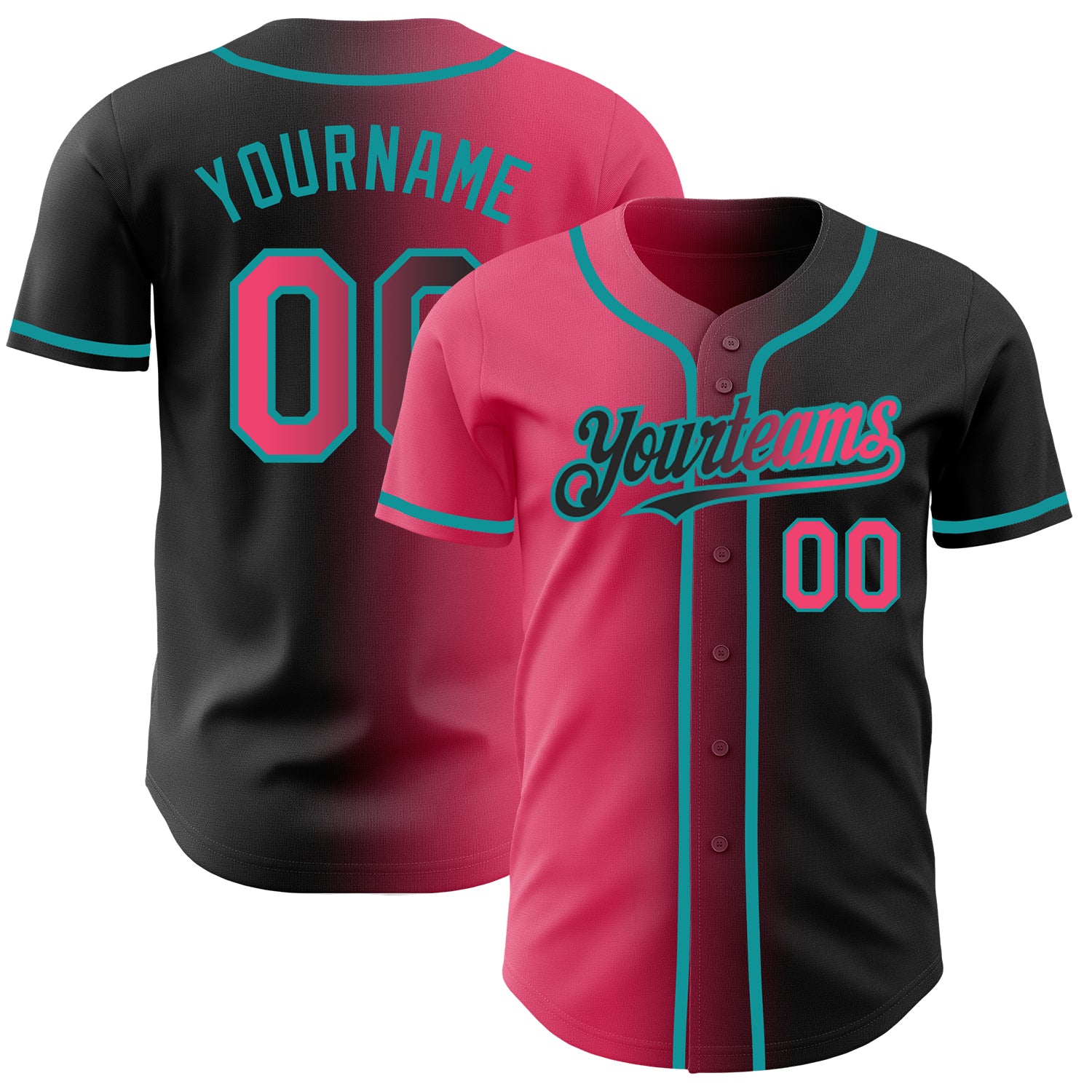 Custom Name & Number Baseball Jersey - Personalized Black Neon Pink-Teal Authentic Gradient Fashion Jersey Personalized Black