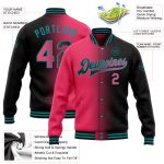 Personalized Neon Pink Teal Black Gradient Varsity Letterman Bomber Jacket Full-Snap Fashion Jacket Personalized Black Neon
