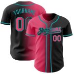 Personalized Black Neon Pink Teal Gradient Baseball Jersey - Custom Fashion Design Personalized Black Neon Pink-Teal Gradient