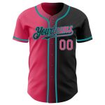 Personalized Black Neon Pink Teal Gradient Baseball Jersey - Custom Fashion Design Personalized Black Neon Pink-Teal Gradient