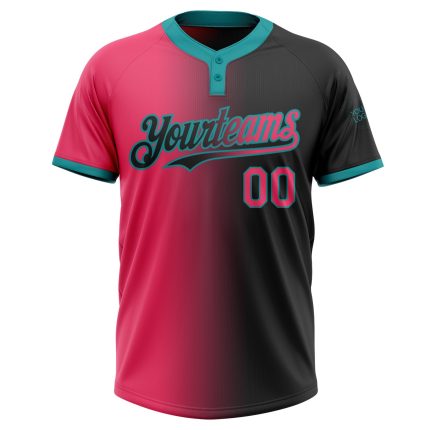 Custom Unisex Softball Jersey - Personalized Gradient Black Neon Pink-Teal, Two-Button Style with Team Name & Number Personalized