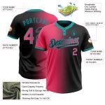 Custom Unisex Softball Jersey - Personalized Gradient Black Neon Pink-Teal, Two-Button Style with Team Name & Number Personalized