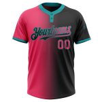 Personalized Softball Jersey in Black Neon Pink-Teal Gradient, Unisex Two-Button Design, Customize Your Style Personalized