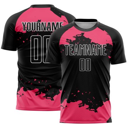 Custom Abstract Fragment Soccer Jersey - Personalized Black Neon Pink & White Uniform with Name and Number Personalized Black
