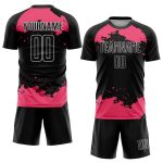 Custom Abstract Fragment Soccer Jersey - Personalized Black Neon Pink & White Uniform with Name and Number Personalized Black