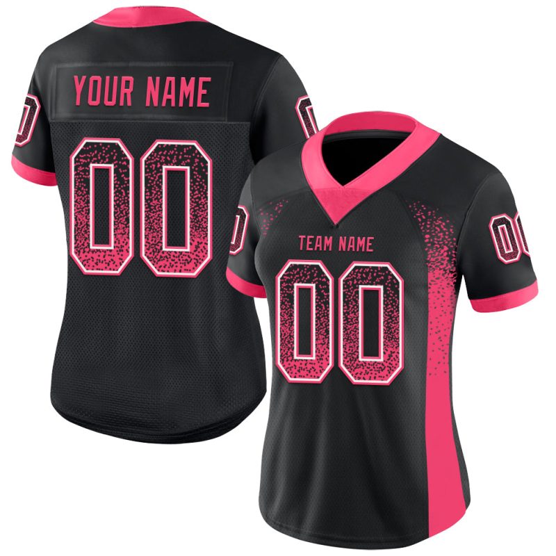 Custom Name Number Black Neon Pink White Mesh Drift Football Jersey - Personalized Team Gear Personalized Black Neon Pink-White