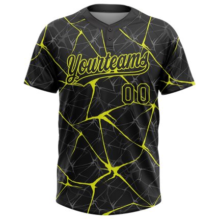 Personalized 3D Abstract Black Yellow Unisex Softball Jersey - Two-Button Design Personalized Black Neon Yellow 3D Abstract
