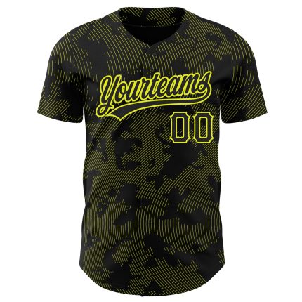 Personalized Black Yellow Neon Baseball Jersey with 3D Curve Lines Design Personalized Black Neon Yellow 3D Curve Lines Baseball