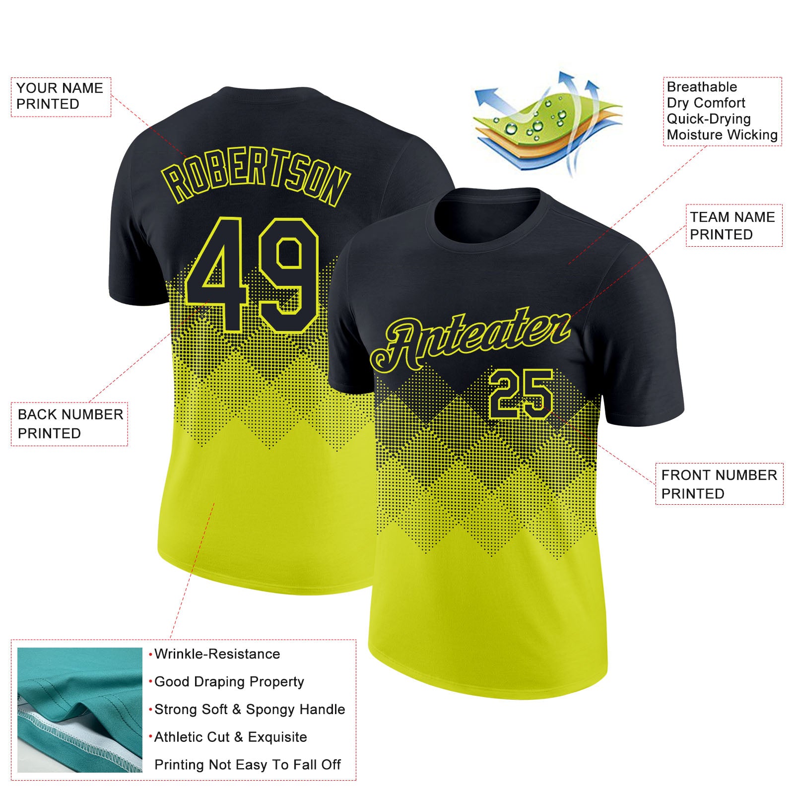 Personalized Black Neon Yellow 3D Gradient Square Shapes Performance T-Shirt Personalized Black Neon Yellow 3D Gradient T-Shirt for Performance and Style Personalized Black Neon Yellow 3D Gradient Square - Image 2