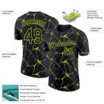 Custom Name and Number Neon Yellow 3D Pattern Performance T-Shirt - Personalized Black Abstract Network Design Personalized